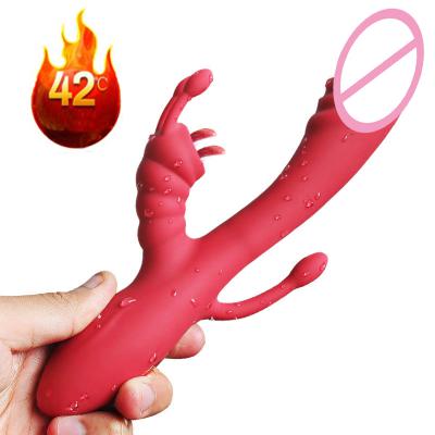 10-frequency Women Dildo Rabbit Vibrator Vagina Clitoris G Spot Anal Stimulator Licking Heating Triple Vibrator