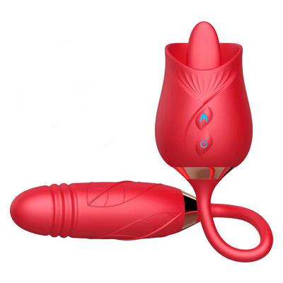 2 in 1 Rose Vibrator With Tongue and Dildo Clitoral Licking Vibrator Thrusting Adult Toys for Women