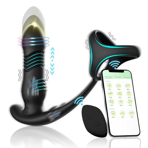 APP Remote Control Three-ring Telescopic Vibration Adult Msassage Sex Toys Male and Female Silicone Anal Plug for Men Women