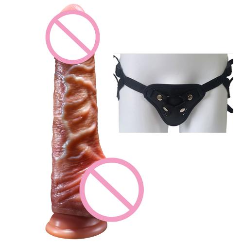 Adult Female Big Dildo with Belt Strong Suction Cup Bendable Soft Flesh Sex Toy Huge Realistic Liquid Silicone Dildo for Women