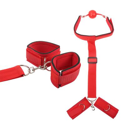 BDSM Restraints Kit Bondage Restraints SM Sex Toy with  Durable Ball Gags Choker and Adjustable Leather Handcuffs