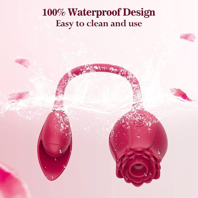 Female 2 in 1 Clit Electric Egg Wireless Quiet Clitoral Sucking and Vibrating Tongue Rose Flower Vibrator