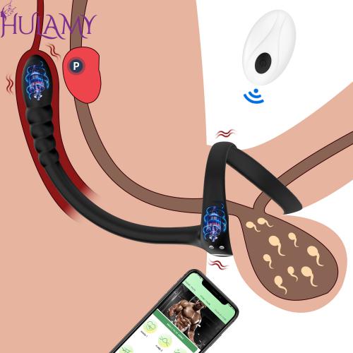 Hulamy 3 in 1 Wireless Bluetooth App Remote Penis Cock Ring Vibrator Sex Toys for Men