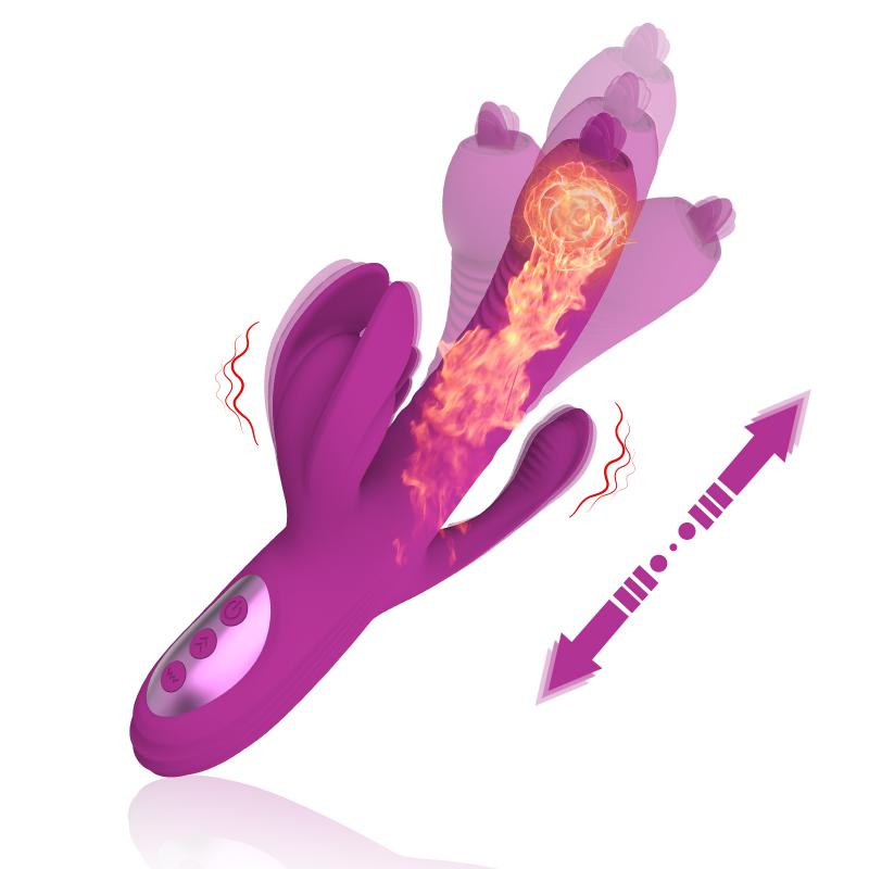 PINKZOOM Women 3in1 Heating Sucking Vibrator Tongue Flapping G Spot Clit Vagina Stimulate Anal Bead Rabbit Vibrator