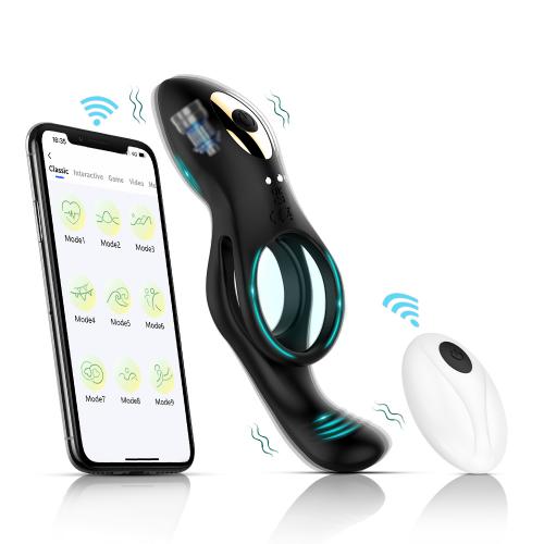 Rechargeable Wireless APP Remote Control Double Ring Vibration Silicone Locking Sperm RingSex Toy Vibrator Cock Ring for Man