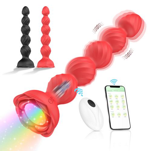 Rose Glowing  App Remote Control  Bead Earplugs  Msassage Sex Toys Male and Female Vibration Silicone Anal Plug for Men Women