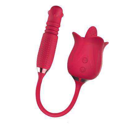 Rose Shape Vibrator with Tongue and Dildo Clitoral Licking Vibrator Thrusting Adult Toys for Women Masturbator