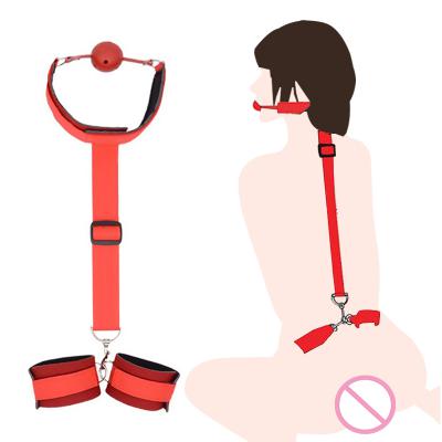 Sex Toy Woman BDSM Ball Mouth Gag With Leather Handcuffs SM Kit Adult Sex Bondage for Couples