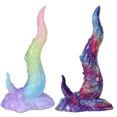 Big Monster  Luminous Double Headed Tongue Dildo with Suction up Silicone Dragon Dildo Glow in the Dark Dinosaur Anal Plug