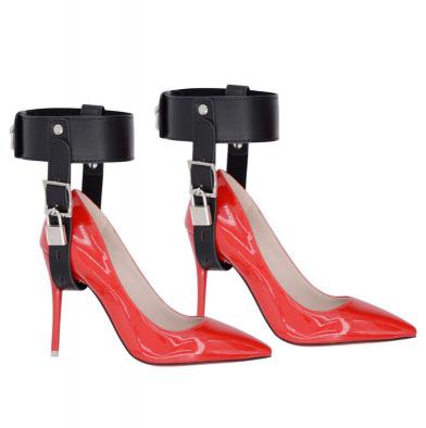  Leather High Heels Shoes Locking Belt BDSM Bondage Restraint Gear Adjustable Strap Sexy High Heels Fetish for Adult Game%
