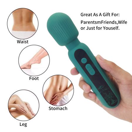  Recharged Handheld Personal Wand Massager Waterproof Powerful Multi Speed Vibration Whisper Quiet Cordless Blackish Green