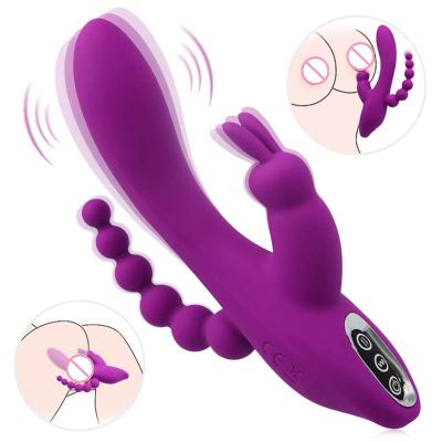 12 Function Rabbit Vibrator G-spot and P-spot Anal Vibrator Triple Curve Rechargeable Dildo Vibrator for Women Clit Stimulator%