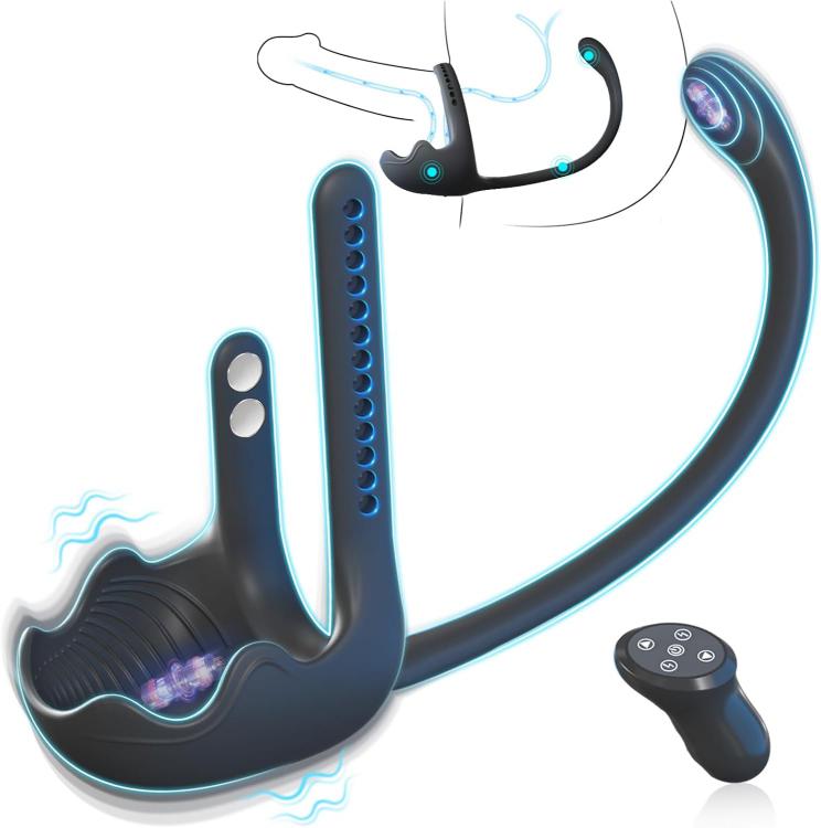 Anal Sex Toy Testicle Taint Stimulator with Adjustable Vibrating Cock Ring Remote Vibrating Anal Butt Plug Vibrator for Men%
