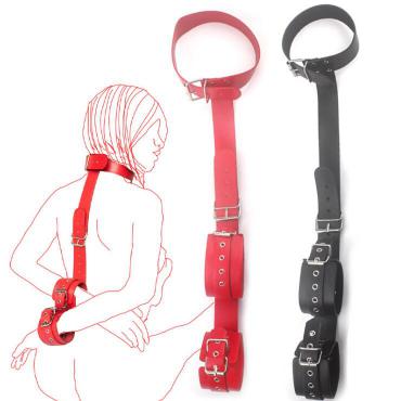 Artificial Leather Fetish Slave BDSM Bondage Gear Neck Collar Back Handcuffs SM Game Restraints Adult Sex Toys for Couples%