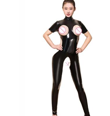 Black Sexy Women Latex Jumpsuit Catsuit Lingerie Wet Look Faux Leather Open Crotch Bodysuit Pole Rave Evening Clubwear Costumes%