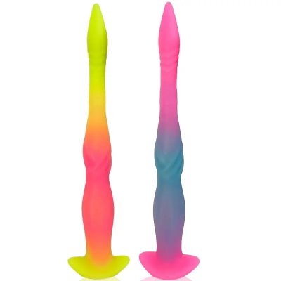 Extra Long Luminous Colourful Anal Plug Liquid Silicone Anal Butt Plug Huge extra Long  Dildo for Man Masturbation Sex Toy