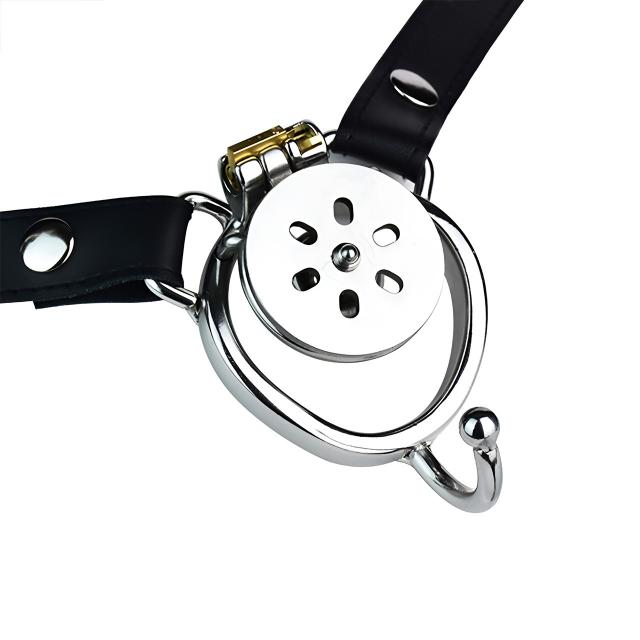 FRRK 304 Stainless Steel Male Chastity Cage Cock Penis for Men Bondage Game with Belt Round Ring Curved Ring