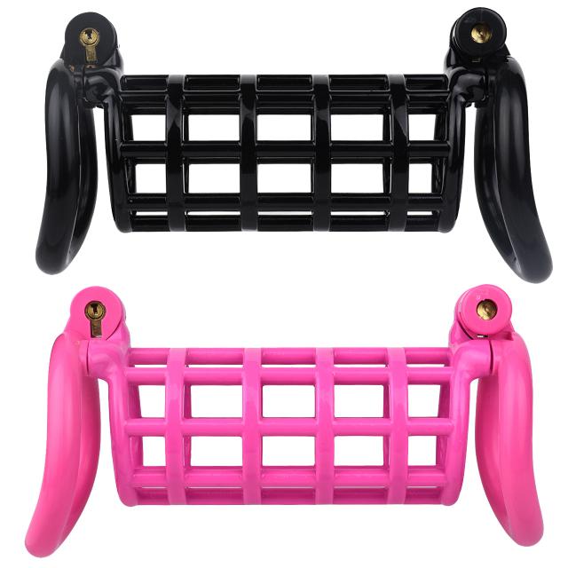 FRRK-3257 Double Chastity Cage Bridge with Band Belt for Couple to Lock Penis at the Same Time Hollow Plastic Long Cock Cage