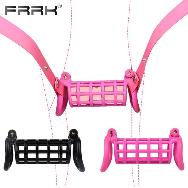 FRRK-3257B Double Head Chastity Cage Belt for Couple to Lock Penis at the Same Time Hollow Plastic Long Cock Cage