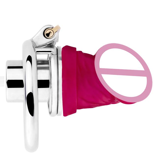 FRRK-407 Stainless Steel Chastity Lock with Silicone Realistic Penis Catheter for Men