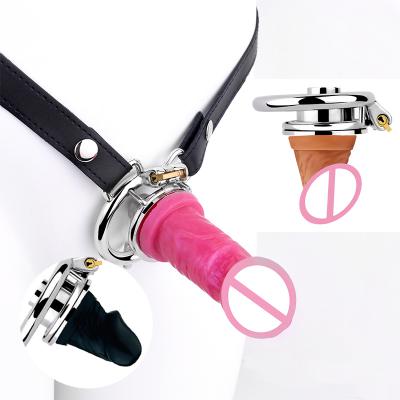 FRRK Male Chastity Lock Cage Slave Sexual Ring Cock Cage With Dildo Head Belt BDSM Bondage Negative Penis Cage Sex Toy for Male