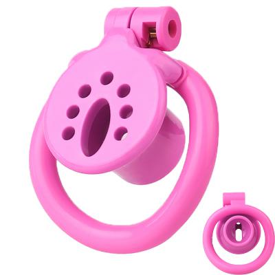 FRRK Male Inverted Negative Sissy Chastity Cage with 4 Ring Set,Small Men Flat Chastity Device Lock BDSM Bondage Sex Toy for Gay