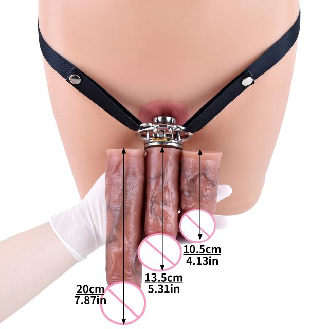 FRRK Male Sissy Chastity Cage with Dildo,Belt Flat Pad Inverted Flat Cages,Cock Cage CBT Device, Fetish BDSM Bondage Gear Man