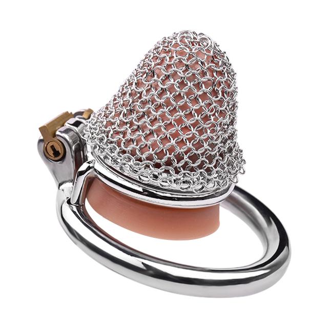FRRK Price Reduction Cock Cage for Men Chain Mesh Net Metal Male Chastity Cage Lock Male Penis Bondage Play