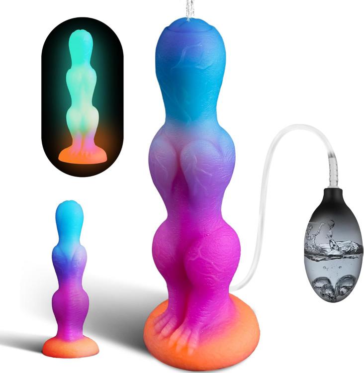 Fantasy Squirting Dildo Ejaculating Toy Dog Knotted Dildo with Suction Cup Glow in Dark Silicone Luminous Dildo Adult Toys