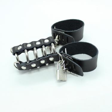 Genuine Leather Male Chastity Devices Long Cock Cage Ball Bondage Ring Metal Penis Ring Sex Toys for Men