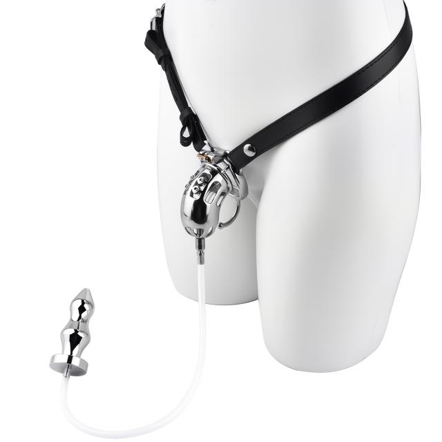 Male Strap on Belt Chastity Cage With Metal Anal Plug for Men Sexing BDSM Game