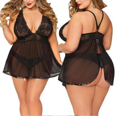 Plus Size Chubby Woman Sister Perspective Sexy Lingerie Slit Sexy Temptation Pajamas Suspender Nightgown Pure Desire Style%