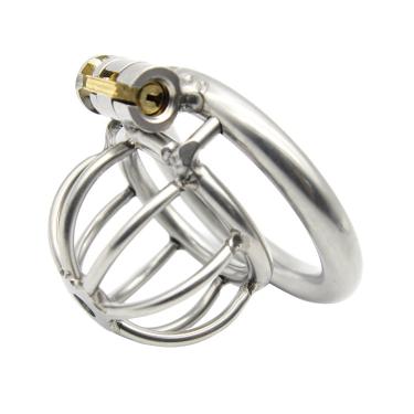 Short Cock Cage Male Chastity Device Stainless Steel Metal Penis Lock with Anti-Breakaway Ring Sex Toy