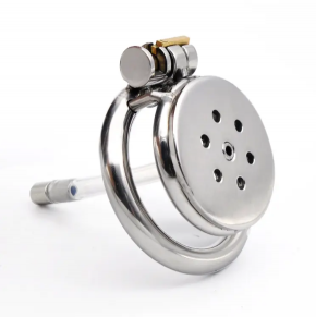 Small Male Chastity Device Cock Cage Metal Flat Inverted Short Slave with Tube Sex Toys for Men