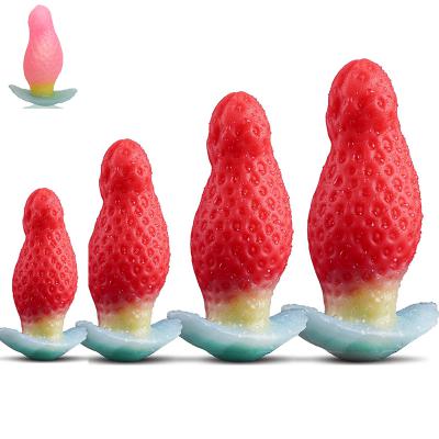 Soft Liquid Silicone Strawberry Wearable Butt Plug Realistic Dildo Monster  G-spot Stimulation Anal Adult Sex Toys