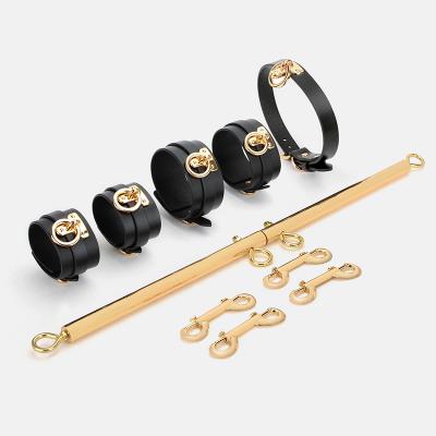 Stainless Steel Genuine Leather Handcuffs and Shackles Training Tools SM Restraint Collar Female Sexy Adult Sex Toy Binding Set%