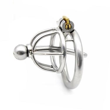 Stainless Steel Male Chastity Belt Penis Lock Bird Cage with Urethral Sound Plug for Men