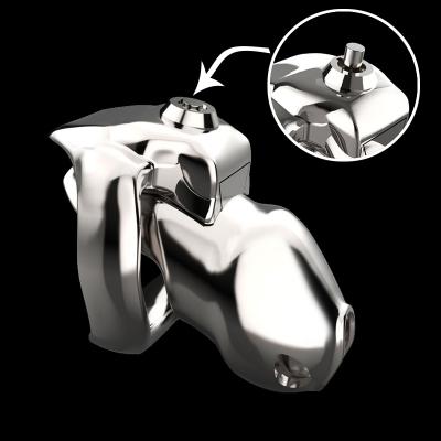 Stainless Steel Penis Locking Device One Button Unlock Male Chastity Lock Slave  Cock Cage