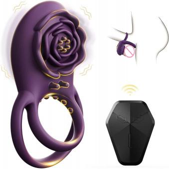  Vibrating Cock Ring with Rose Clitoral Stimulator Pleasure Penis Ring Vibrator Couples Adult Sex Toys for Men Women