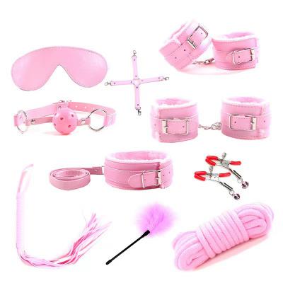 10PCS/Set Bondage Restraints Set Kit Ball Gag Cuff Whip Collar Fetish Sex Toy