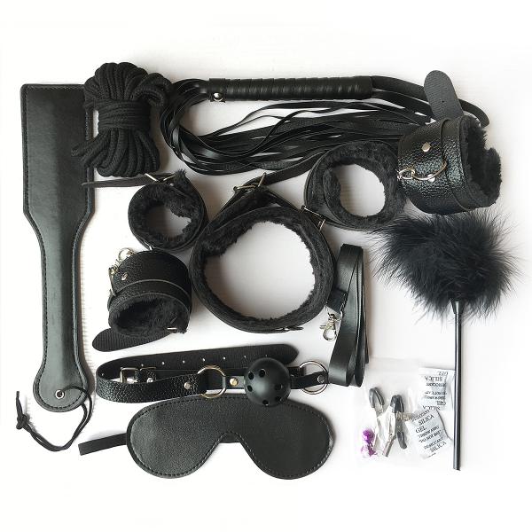 10pcs Cosplay Slave Passion Bondage Restraints Set SM Bondage Restraints Set Kit Ball Gag Cuff Whip Collar Fetish Toy