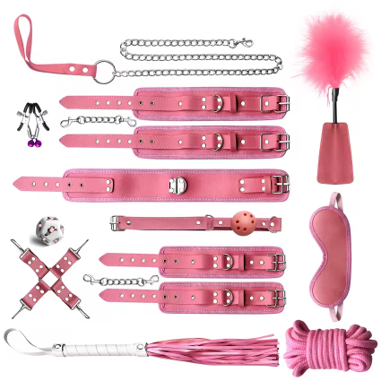 12pcs Set Bed Bondage Set Restraint Adult Game Belt Sex Handcuff Nipple Clamp Whip Collar Kit Sex Toy for Couple Sex Accessories