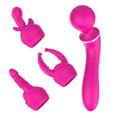 3 Head AV Stick Charging Sex Toys for Woman G-spot Massager Dual Motor Dildo Vibrator Silicone Sex Shop Powerful Wand Red%