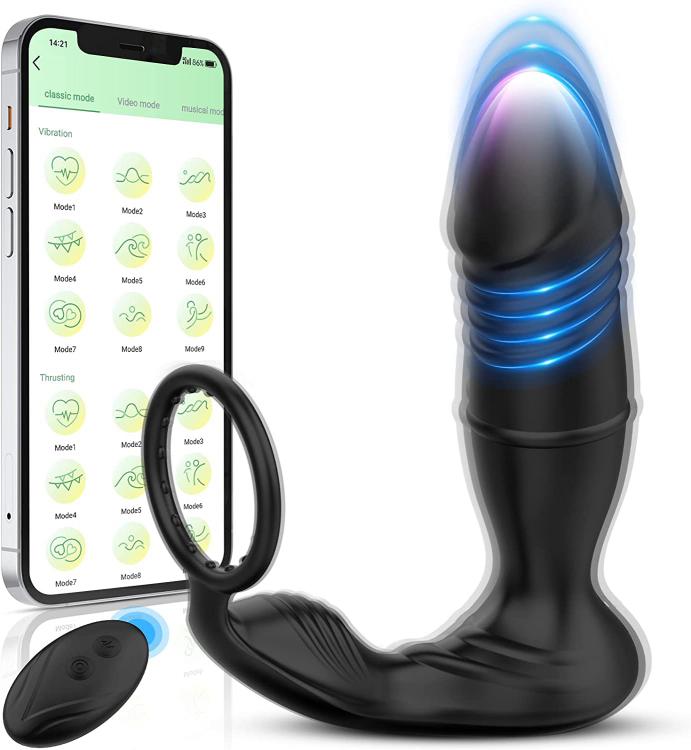 Anal Vibrator with Penis Ring Smart App Remote Control Anal Sex Toy Butt Plug G Spot Vibrator Adult Toy for Men and Couples