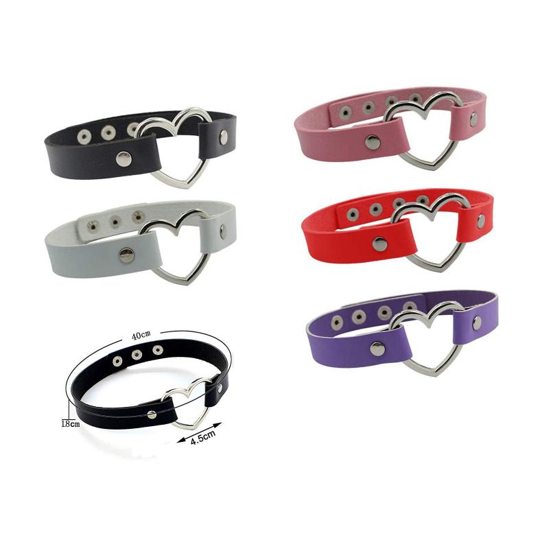 Heart Shape Adjustable Leather Choker Punk PU Necklace Goth Choker Soft Collar Gothic Necklace Choker for Women