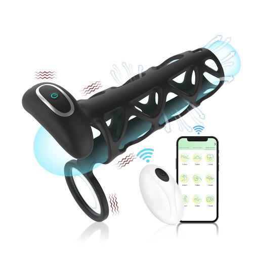 Male Penis Vibrator Extender to Enlarge Sleeve Girth Vibrating Penis Ring Cock Sleeve Adult Sex Toys for Men Cock Cage