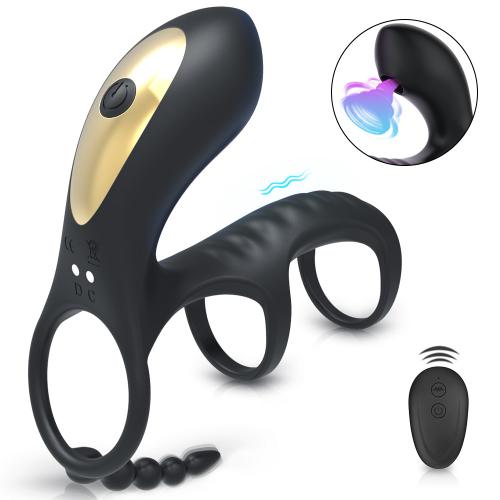 Male Vibrator Cock Ring Double Penis Ring with Remote Control Longer Harder Stronger Erection Enhancing Sex Toys for Male Play