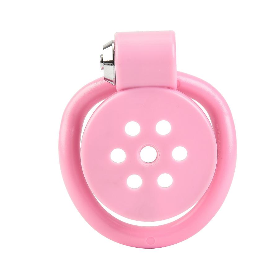 Pink Flat Plastic Traction Chain Curved Ring Male Chastity Lock Device Cock Cage Penis Ring for Men