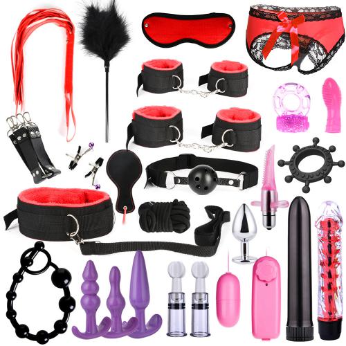 Sex Products Erotic Toys for Adults BDSM Sex Bondage Set Handcuffs Nipple Clamps Gag Whip Rope Sex Toys for Couples