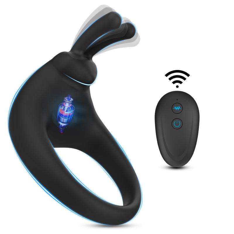 Silicone Penis Ring Remote Control Vibrator Vibrating Cock Ring Rabbit Shaped Rechargeable Adult Sex Toy for Couples Male